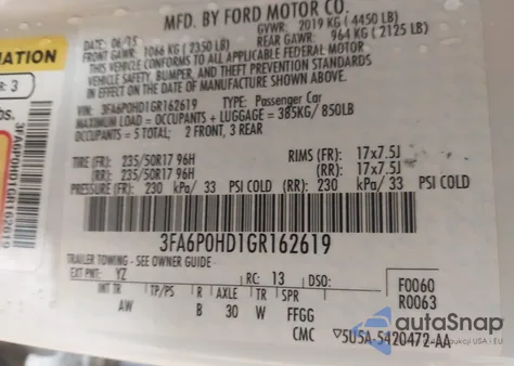 2016 Ford Fusion Se z USA, uszkodzony, nr VIN 3FA6P0HD1GR162619